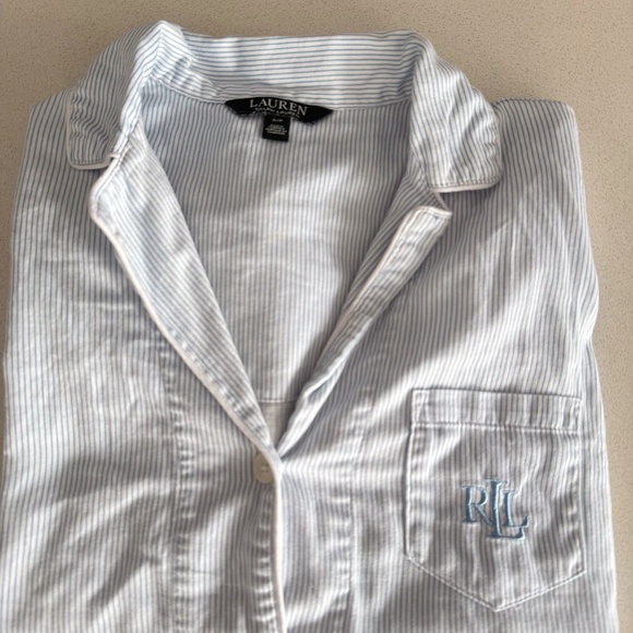 Lauren Ralph Lauren Blue & White Striped Pajama Set | Button-Up Sleepwear Size S - Picture 5 of 10